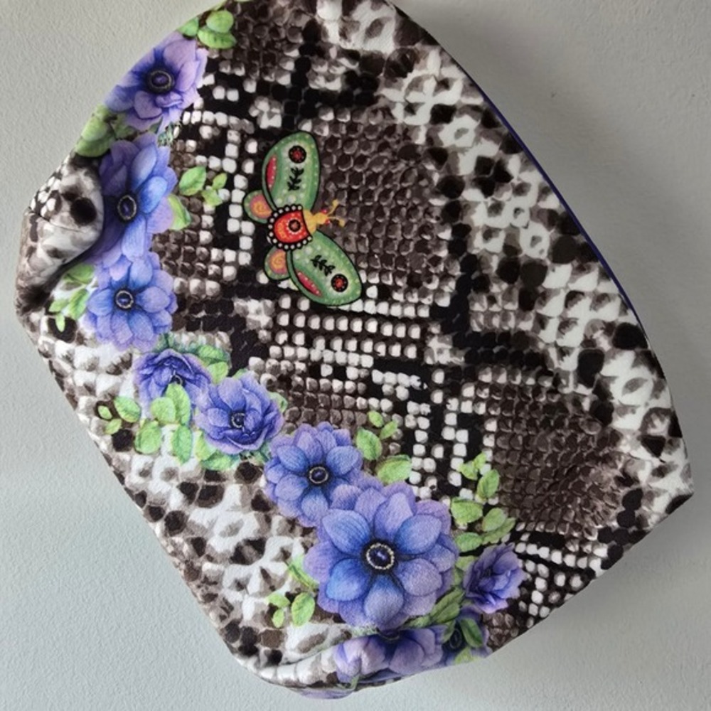 Estee Lauder Snakeskin Floral Butterfly Makeup Bag Purple Blue Toiletry Pouch‎